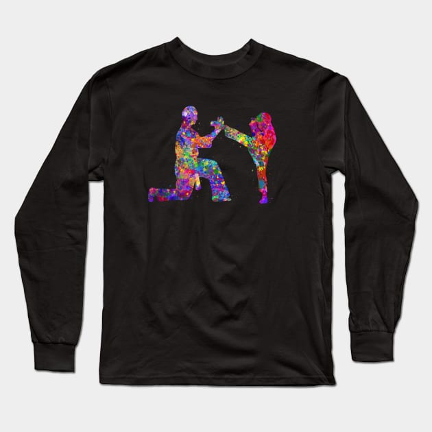 Taekwondo training watercolor art Long Sleeve T-Shirt by Yahya Art